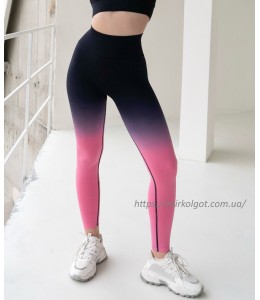 Бесшовные леггинсы для фитнеса омбре Пуш-Ап Leggings PUSH-UP model 15 (Black pink)